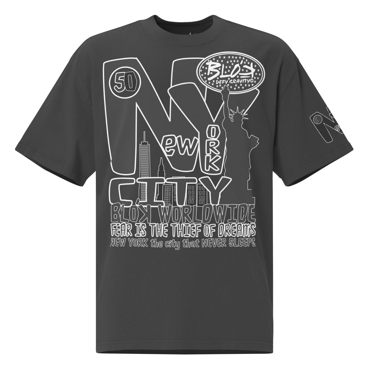 New York City Worldwide - Front & Arm Print in Black & White - Men's Oversize