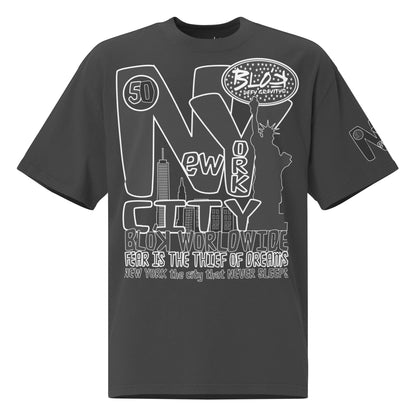 New York City Worldwide - Front & Arm Print in Black & White - Men's Oversize