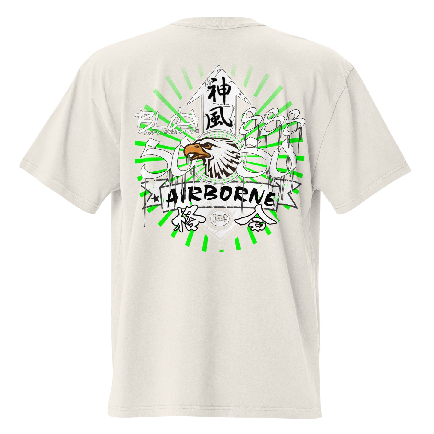 Airborne Eagle - Front & Back Print - in White & Green - Oversize Men's