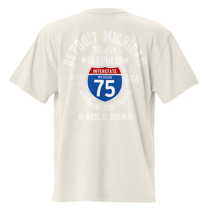 Detroit 8 Mile - Front & Back Print - in White - Oversize Men's
