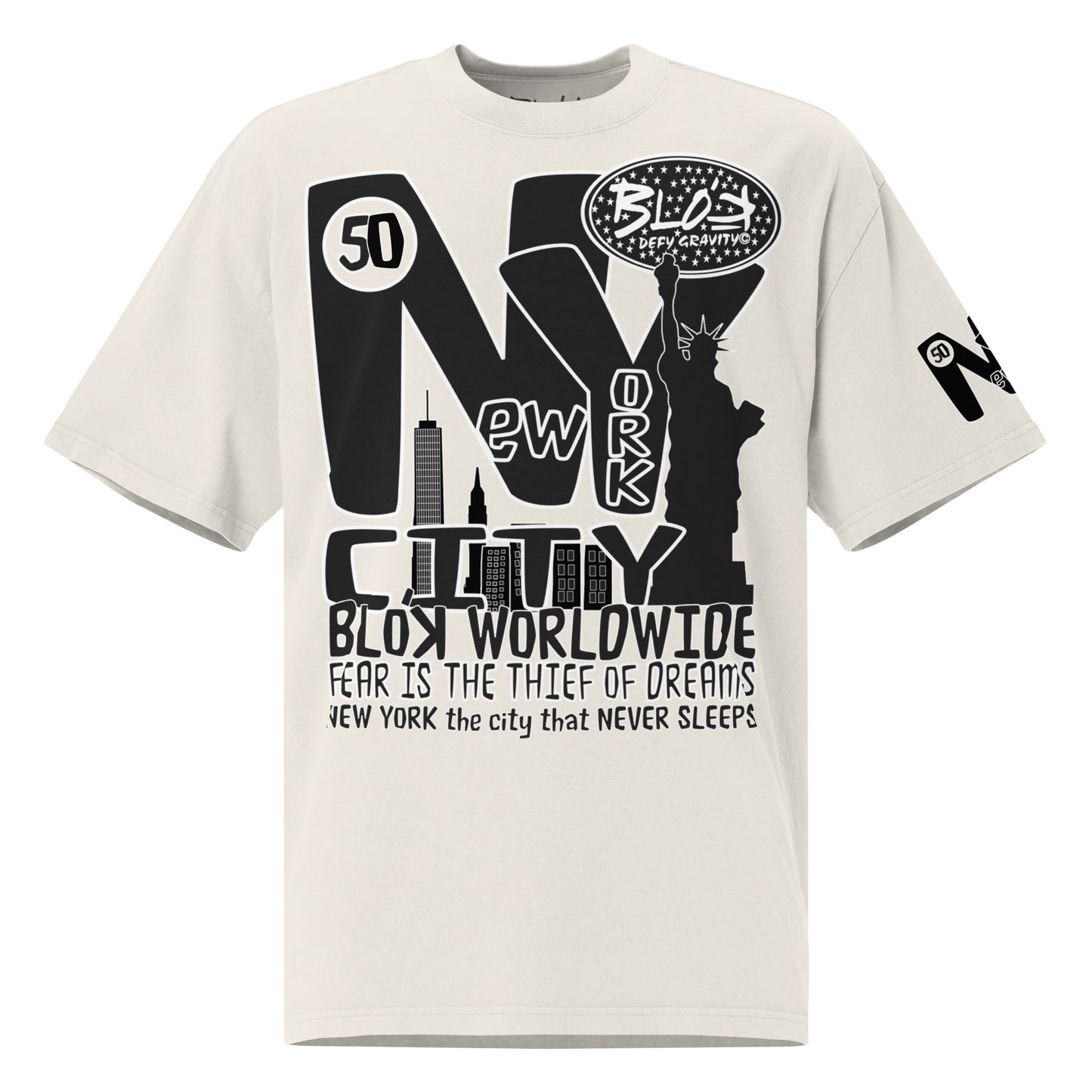 New York City Worldwide - Front & Arm Print in Black & White - Men's Oversize