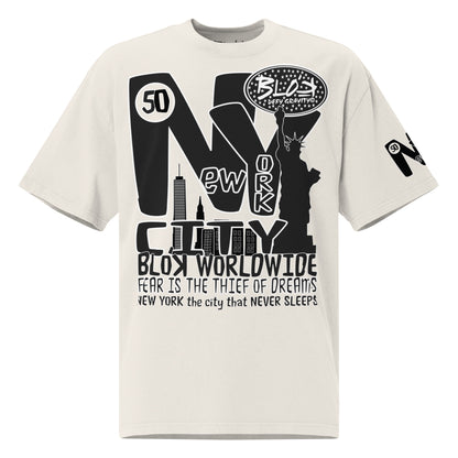 New York City Worldwide - Front & Arm Print in Black & White - Men's Oversize