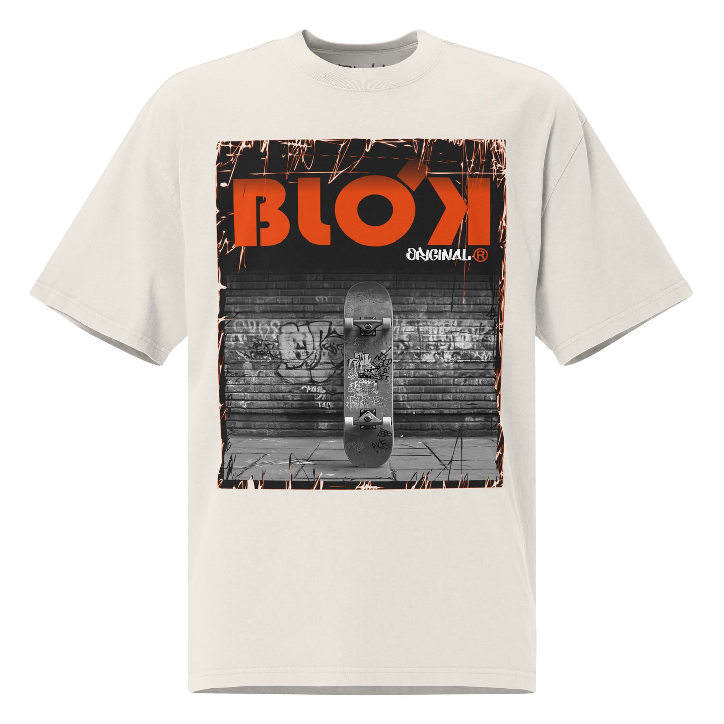 Blok Skateboard - Front Print - with Orange Logo - Oversize Men's