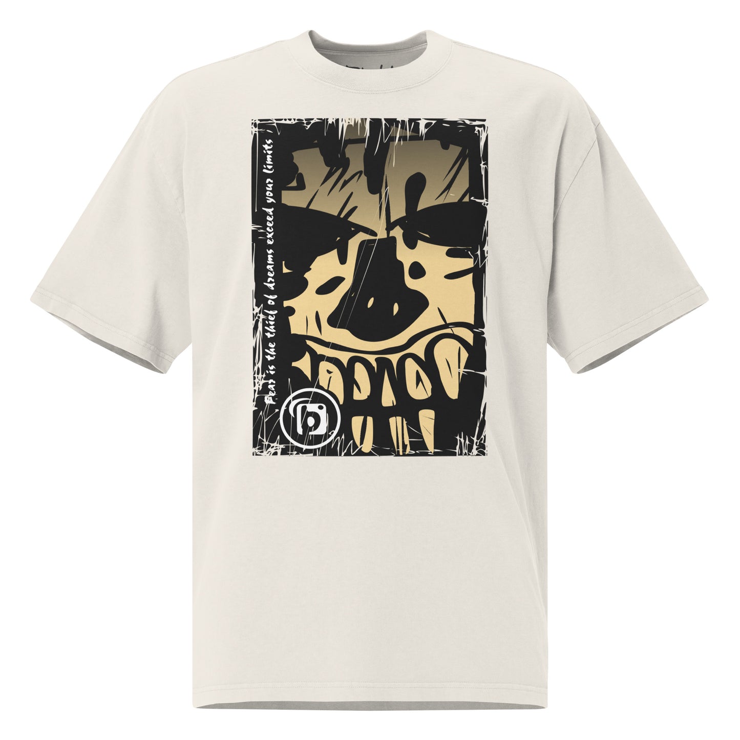 Tiki Skull - Front Print in Cream - Men's Oversize Graphic T-Shirt