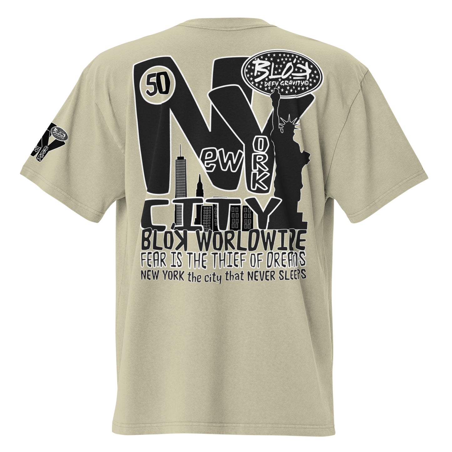 New York City Worldwide - Front, Back & Arm Print in Black & White - Men's Oversize