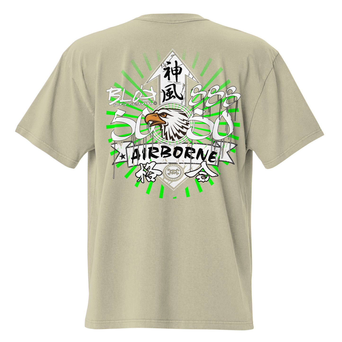 Airborne Eagle - Front & Back Print - in White & Green - Oversize Men's