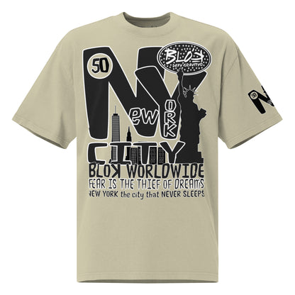 New York City Worldwide - Front & Arm Print in Black & White - Men's Oversize