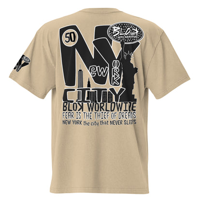 New York City Worldwide - Front, Back & Arm Print in Black & White - Men's Oversize