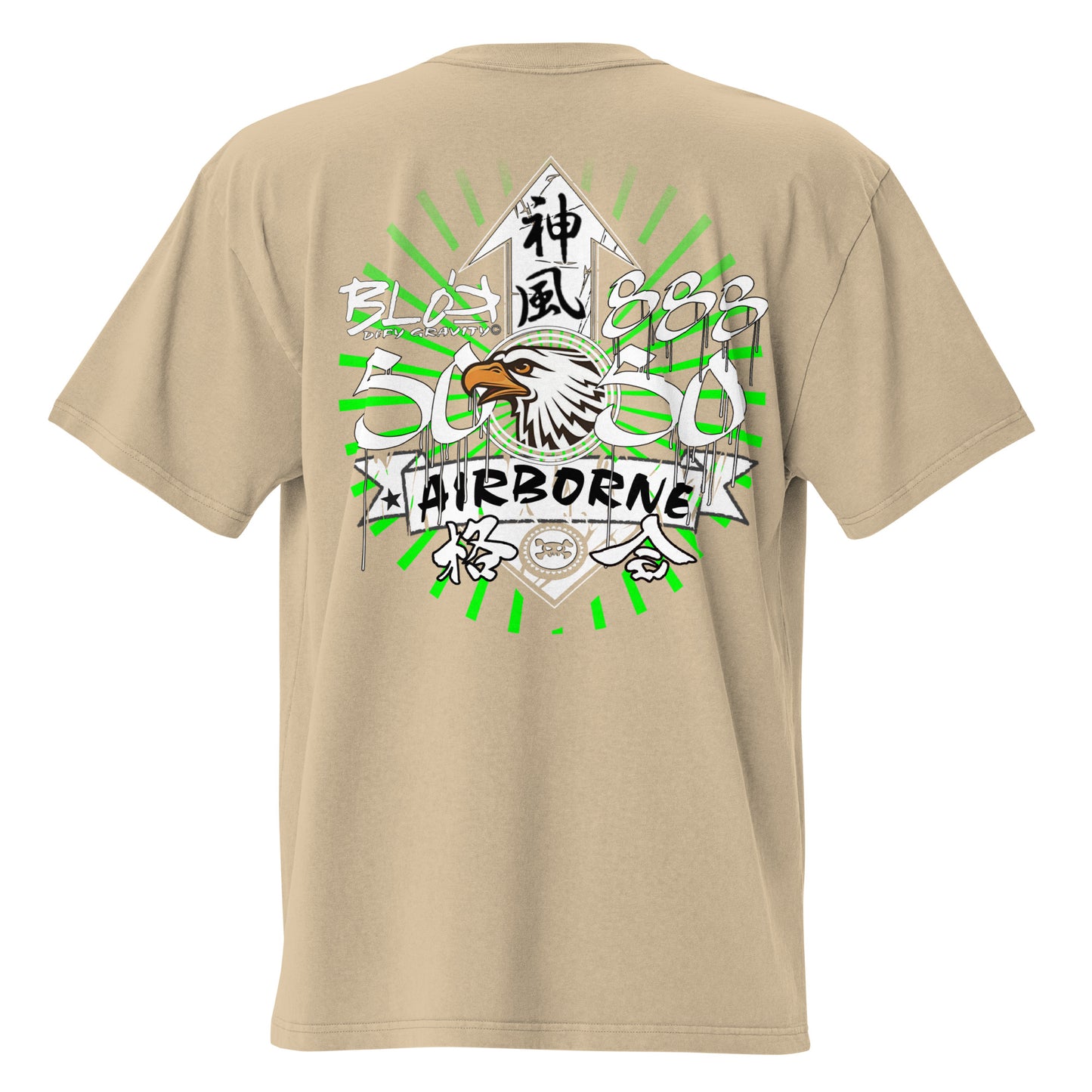 Airborne Eagle - Front & Back Print - in White & Green - Oversize Men's