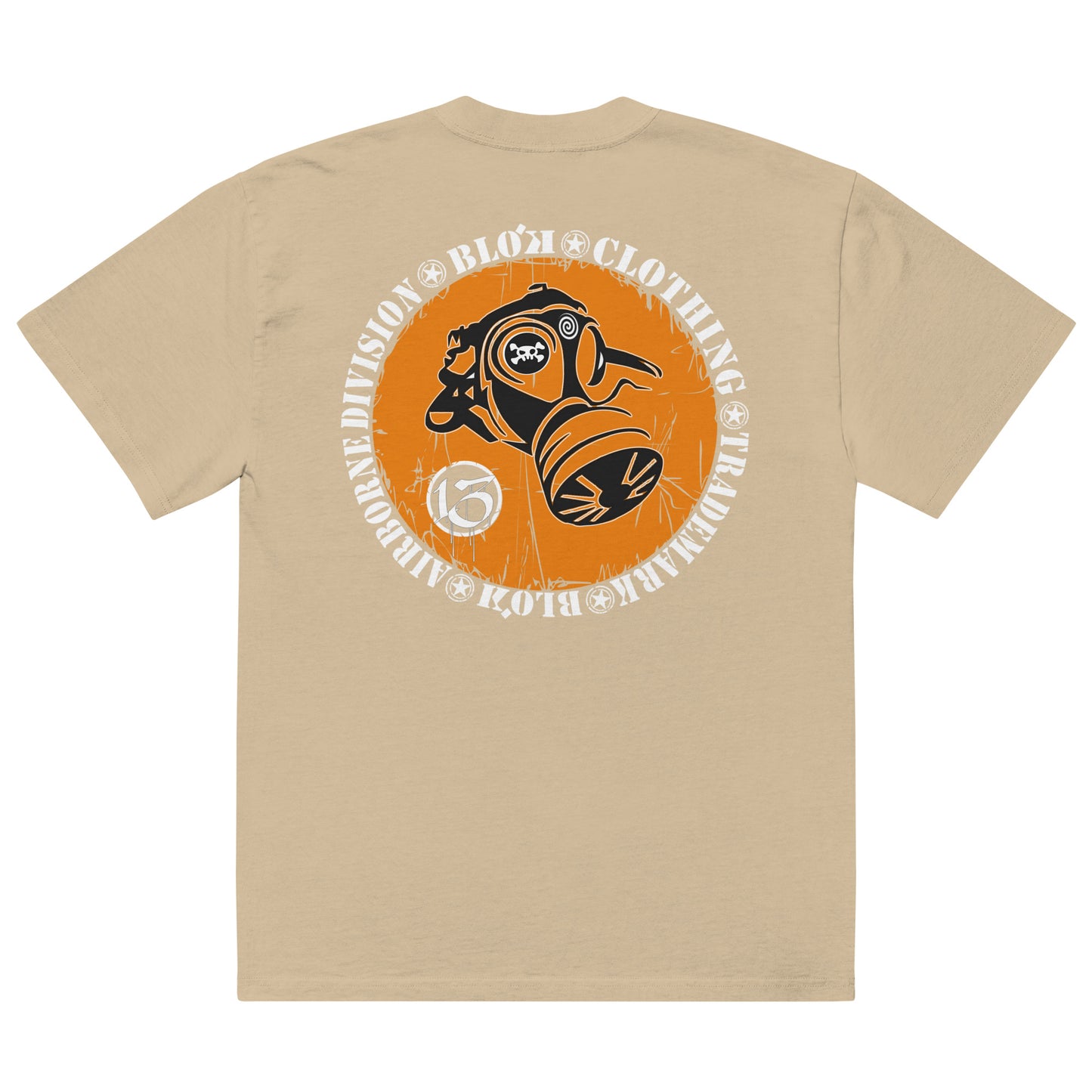 Gas mask - Front & Back Print - in White & Orange - Men's Oversize