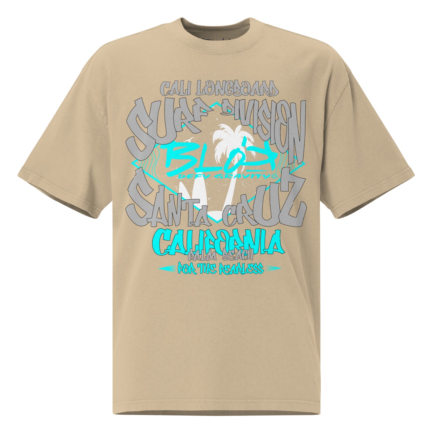 Santa Cruz - Front Print - in Gray & Turquoise - Men's Oversize