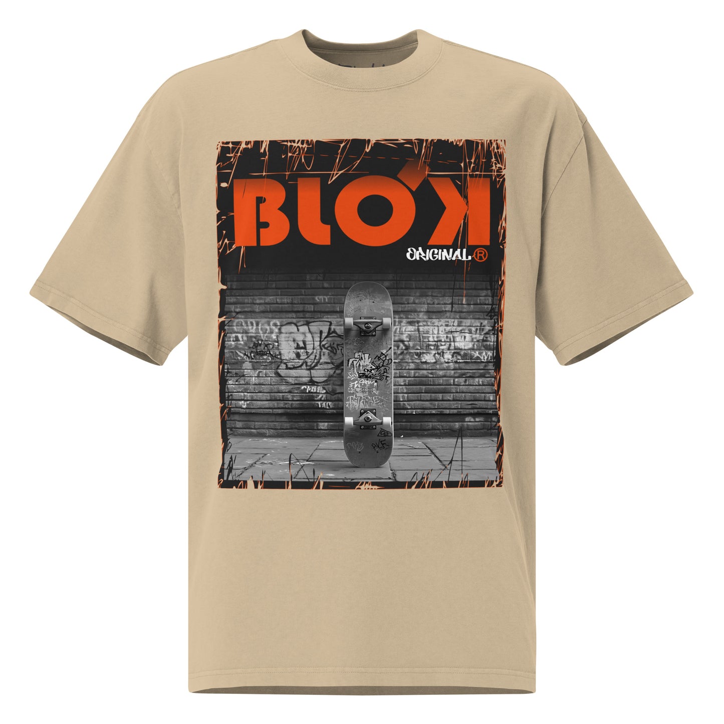 Blok Skateboard - Front Print - with Orange Logo - Oversize Men's