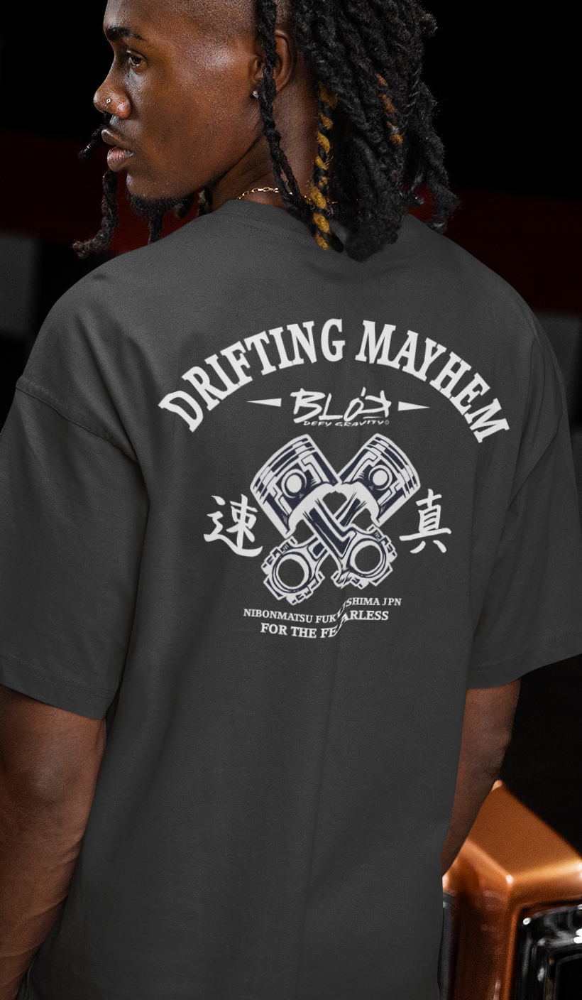 Drifting Mayhem - Front & Back Print - in White - Men's Oversize