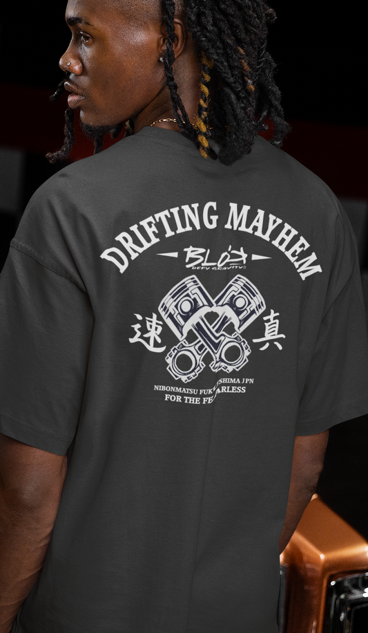 Drifting Mayhem - Front & Back Print - in White - Men's Oversize