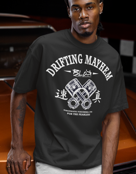 Drifting Mayhem - Front Print - in White - Men's Oversize