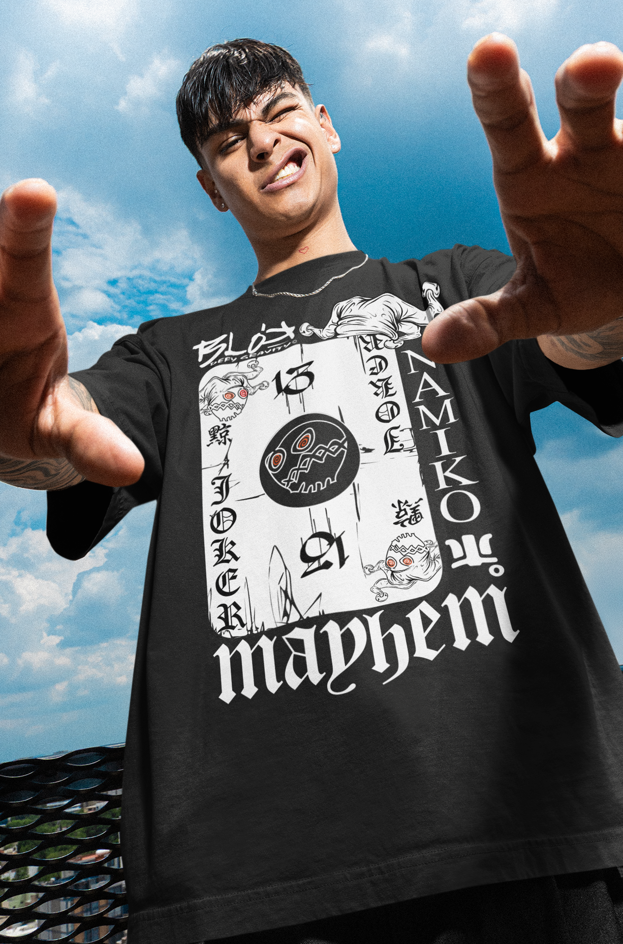 Poker Face - Front Print - in White - Men's Oversize