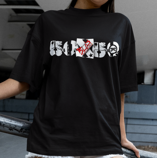 50/50 - Front  Print in White & Red - Women's Relaxed Fit