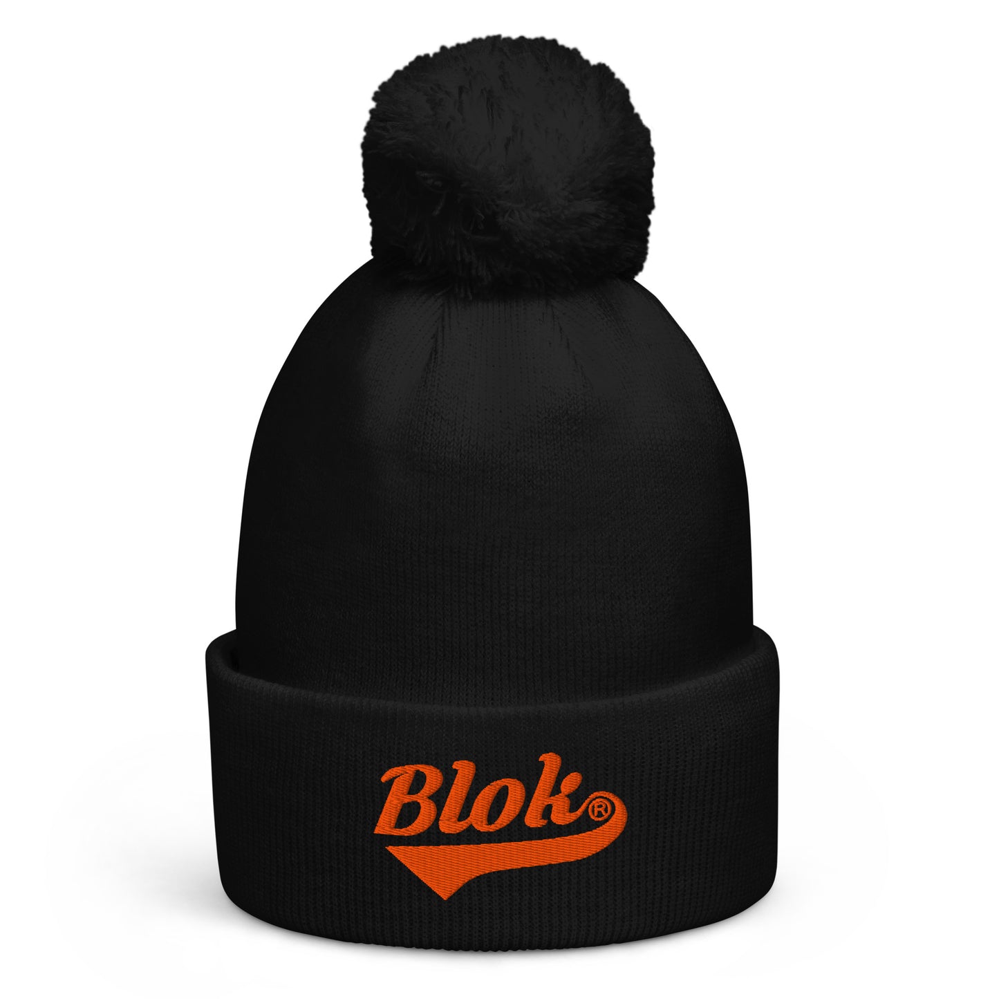 BLOK Classic Logo - Unisex Orange Embroidered Pom Pom Beanie