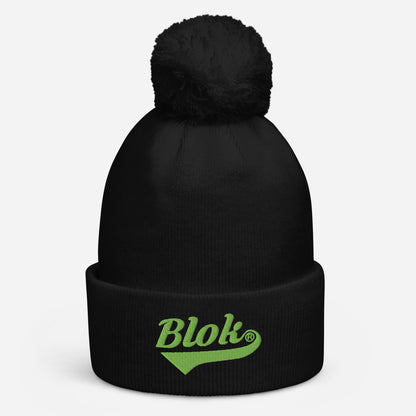 Blok Classic Logo - Pom Pom Beanie - Lime Green Embroidery