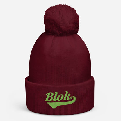 Blok Classic Logo - Pom Pom Beanie - Lime Green Embroidery