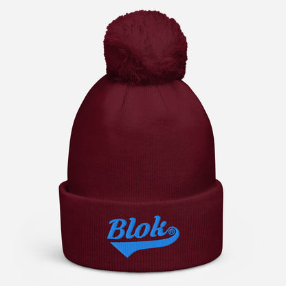 Blok Classic Logo - Pom Pom Beanie - Bright Blue Embroidery