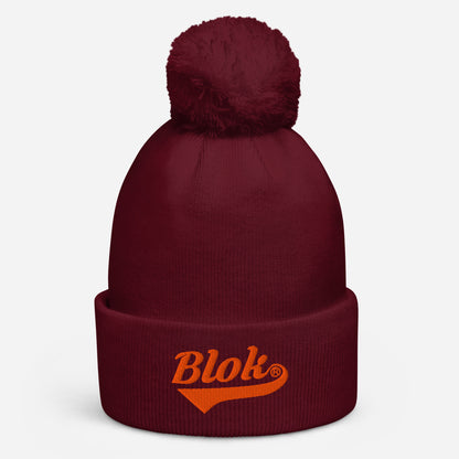 Blok Classic Logo - Pom Pom Beanie - Orange Embroidery