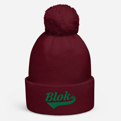 Blok Classic Logo - Pom Pom Beanie - Dark Green Embroidery