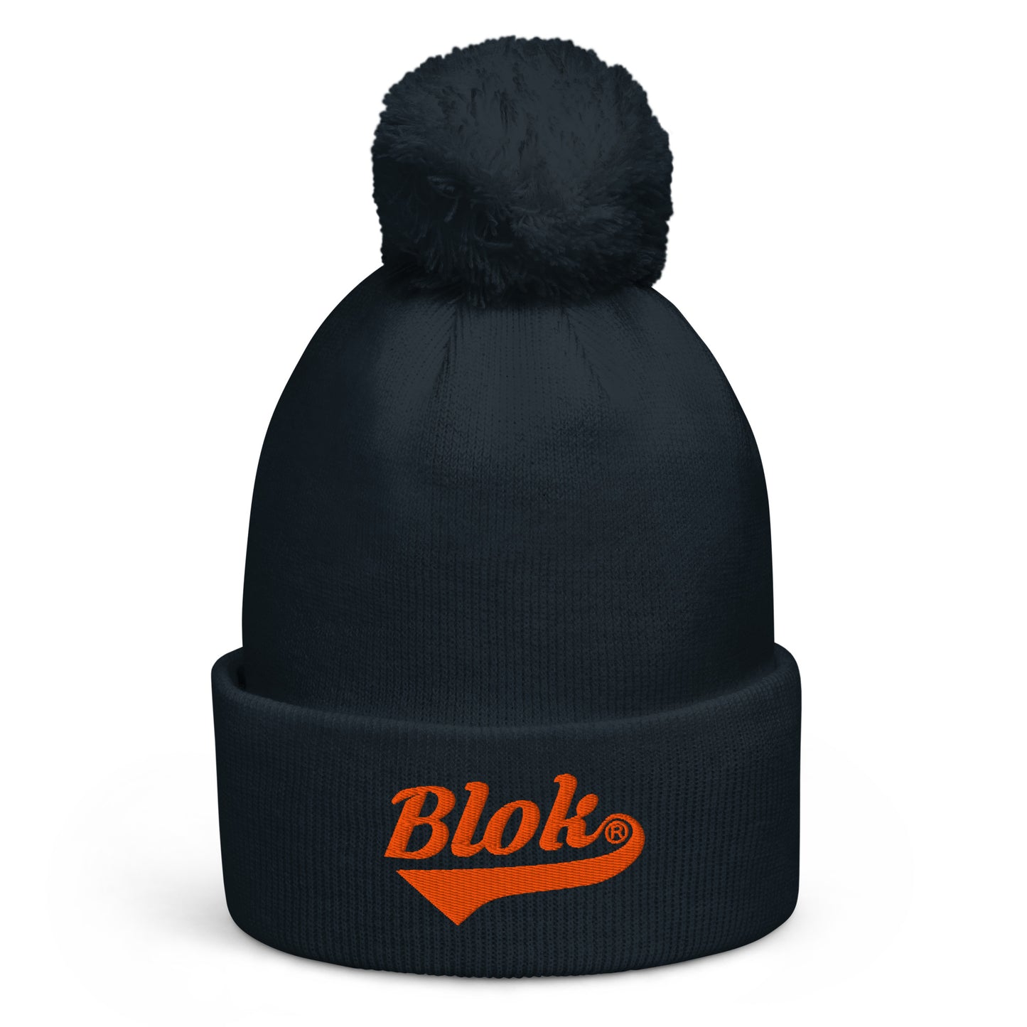 BLOK Classic Logo - Unisex Orange Embroidered Pom Pom Beanie