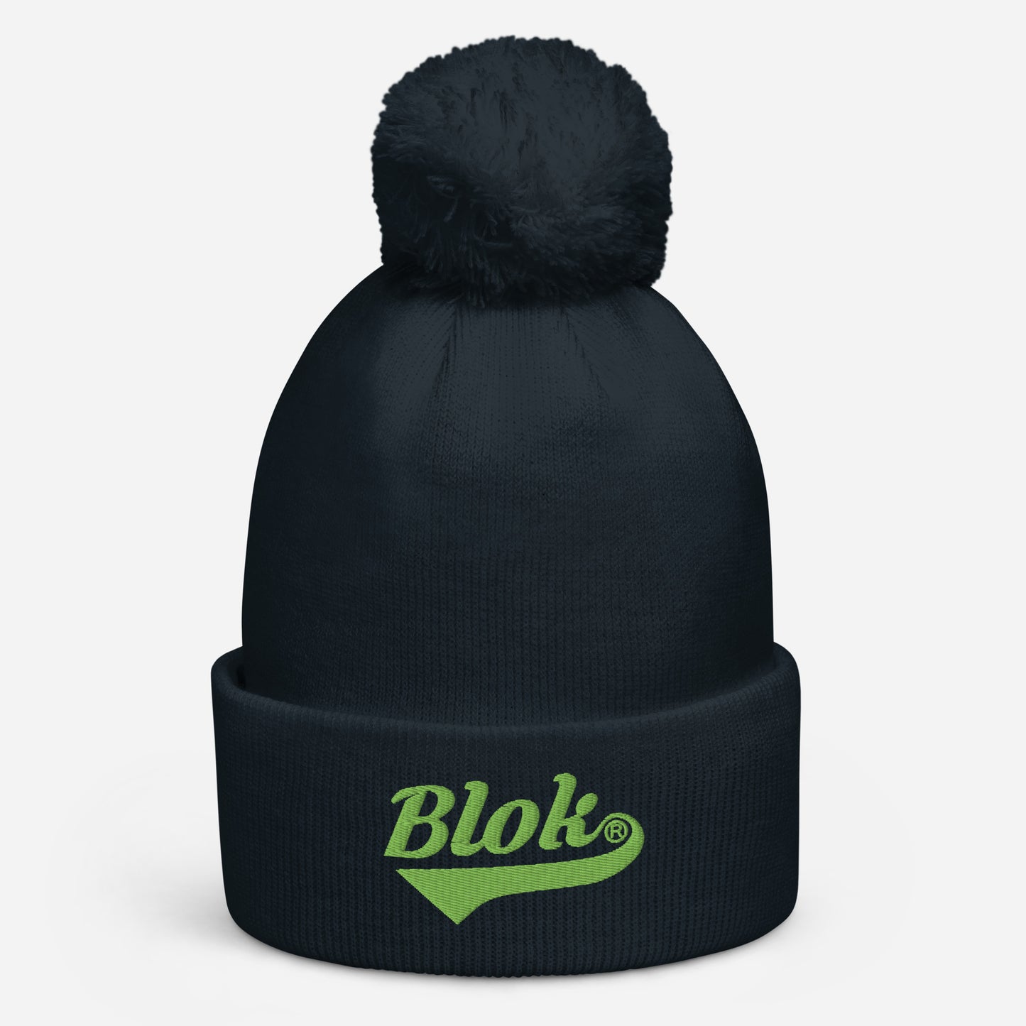 Blok Classic Logo - Pom Pom Beanie - Lime Green Embroidery