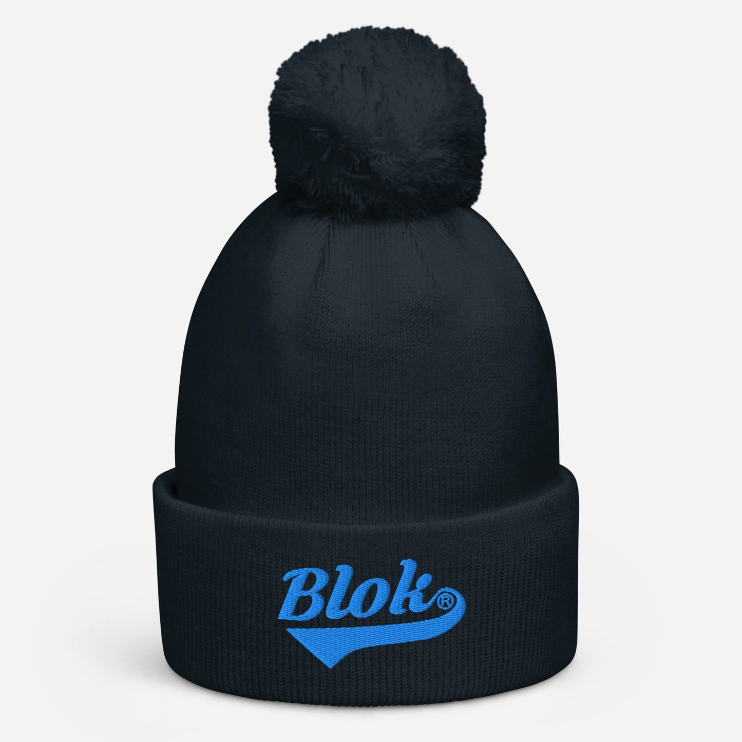 Blok Classic Logo - Pom Pom Beanie - Bright Blue Embroidery