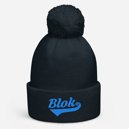 Blok Classic Logo - Pom Pom Beanie - Bright Blue Embroidery