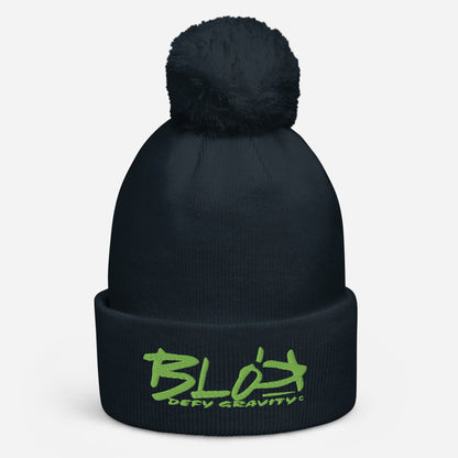 Blok Defy Gravity - Pom Pom Beanie - Lime Green Embroidery