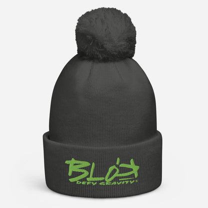 Blok Defy Gravity - Pom Pom Beanie - Lime Green Embroidery