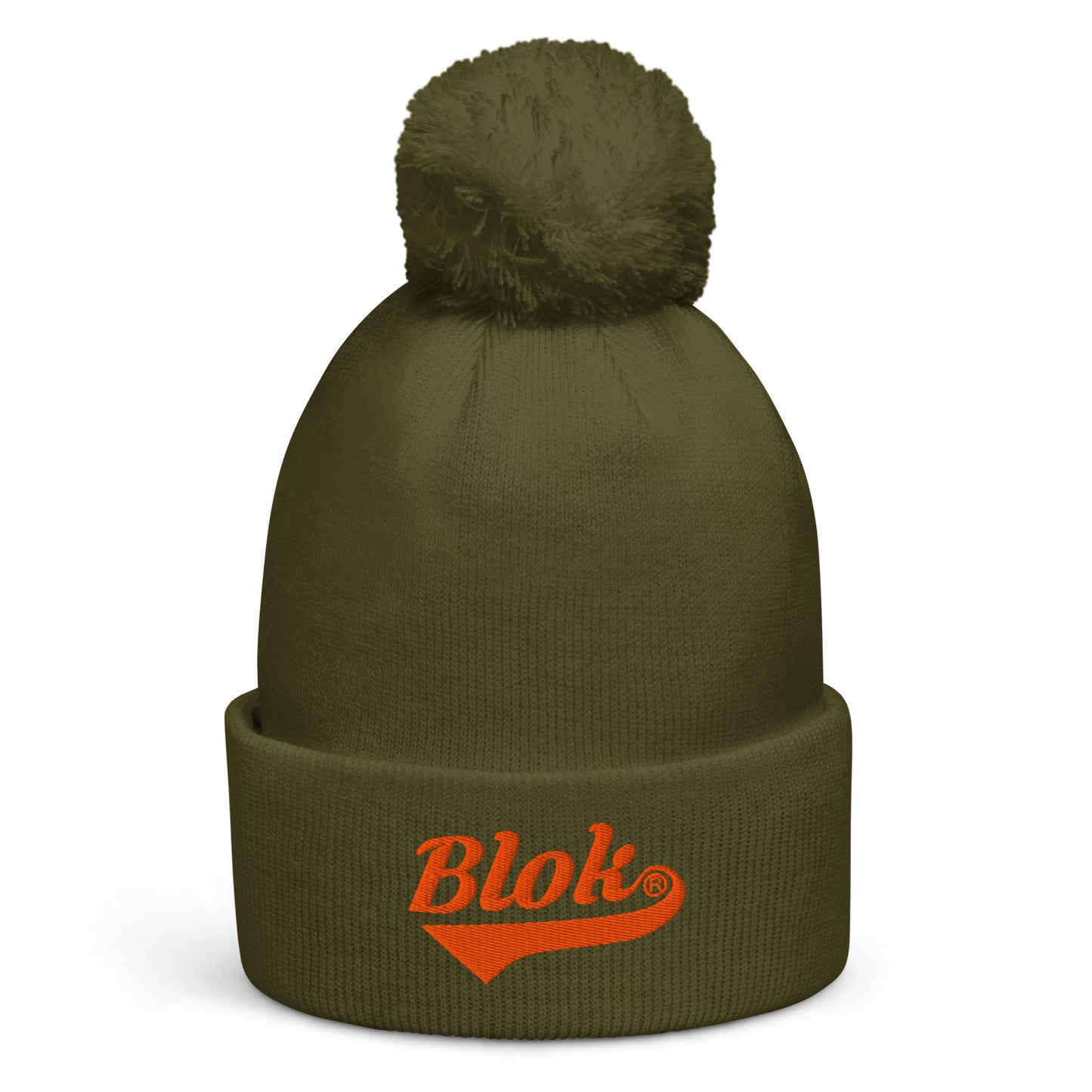 BLOK Classic Logo - Unisex Orange Embroidered Pom Pom Beanie