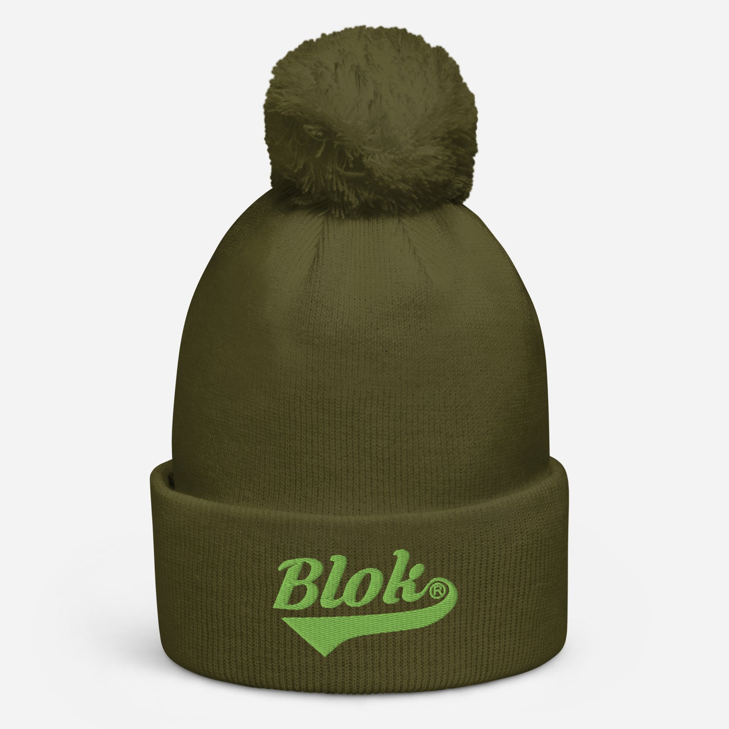 Blok Classic Logo - Pom Pom Beanie - Lime Green Embroidery