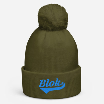 Blok Classic Logo - Pom Pom Beanie - Bright Blue Embroidery