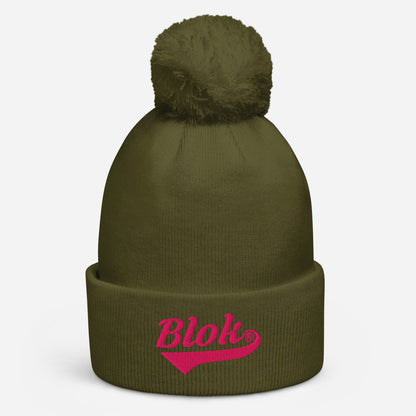 Blok Classic Logo - Pom Pom Beanie - Pink Embroidery