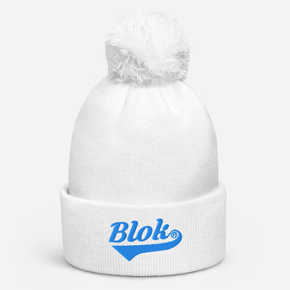 Blok Classic Logo - Pom Pom Beanie - Bright Blue Embroidery