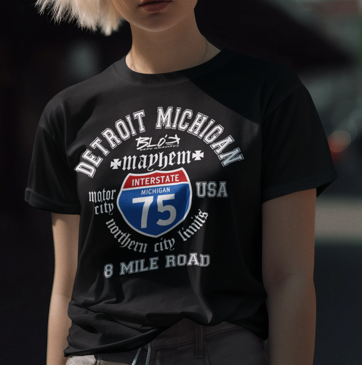 Detroit 8 Mile - 50 States - Front & Back Print in White - Women's Relaxed Fit
