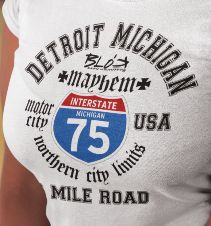 BLOK Detroit 8 Mile - Black Print Women's Slim Fit Graphic T-Shirt