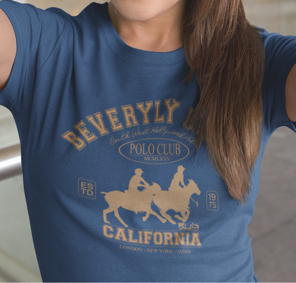 BLOK Beverly Hills Polo Club - Gold Print Women's Slim Fit Graphic T-Shirt
