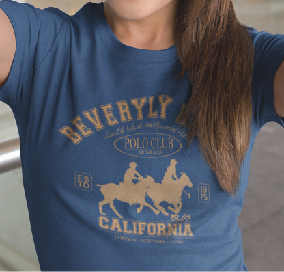 BLOK Beverly Hills Polo Club - Gold Print Women's Slim Fit Graphic T-Shirt
