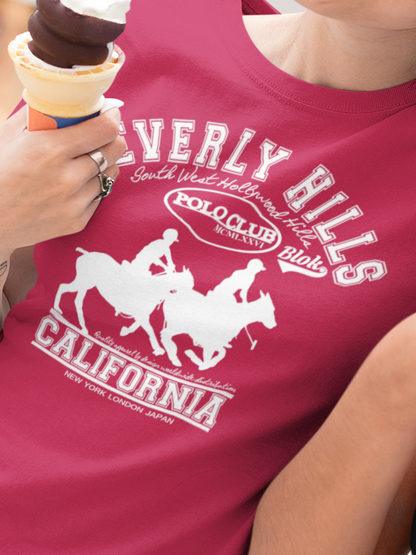 BLOK Beverly Hills Polo Club - White Print Women's Slim Fit Graphic T-Shirt
