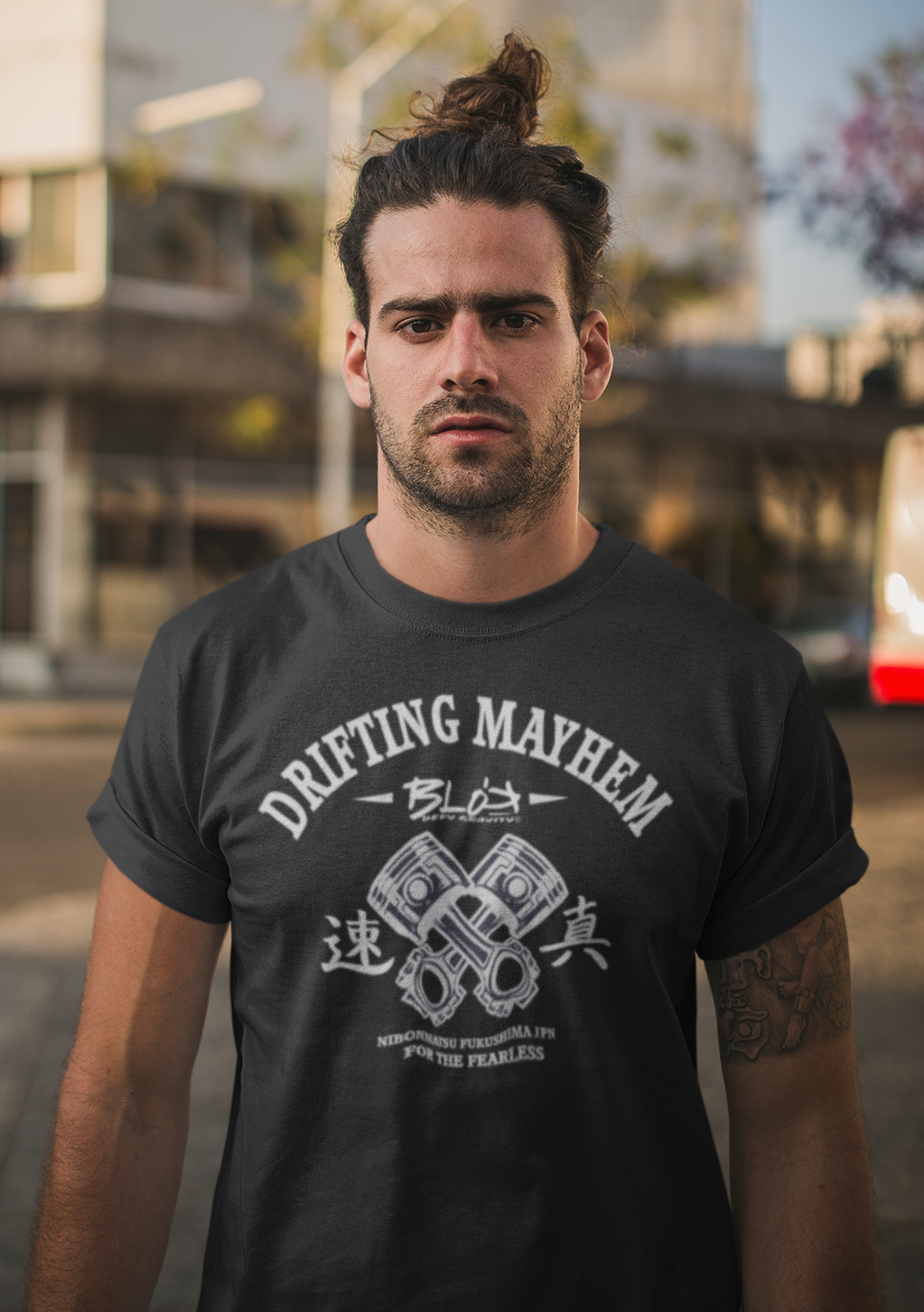 Drifting Mayhem - Front Print in White - Men's Loose Fit