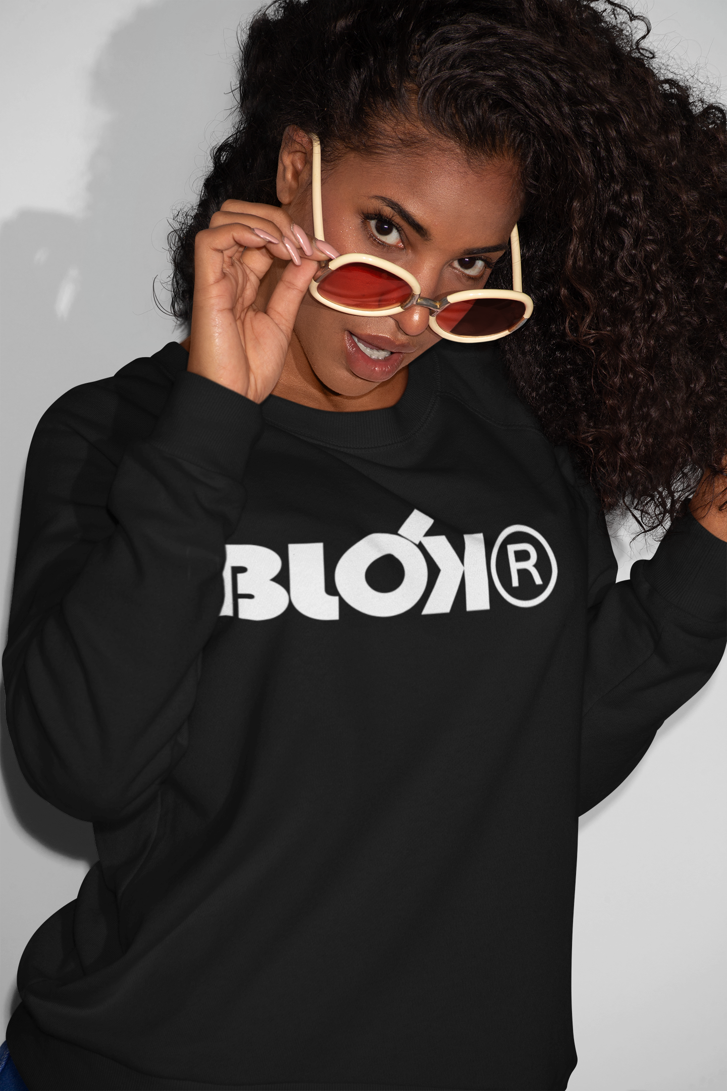 Blok R - Front & Arm Print in White - Women's Sweatshirt