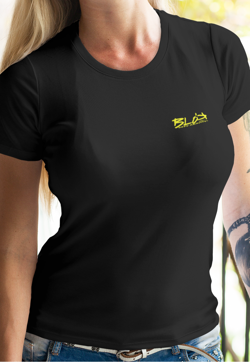 BLOK Essential Small Logo - Yellow Print Women's Slim Fit Logo T-Shirt