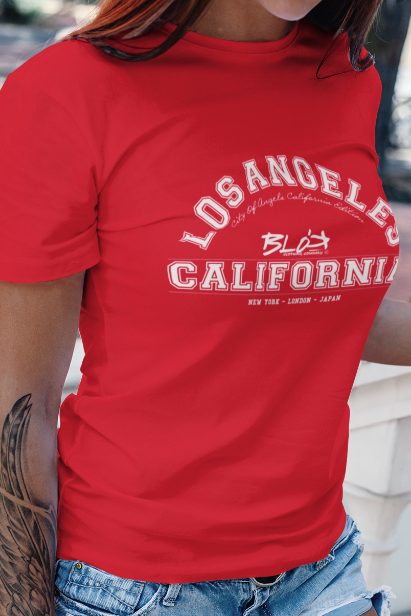 BLOK Los Angeles California - White Print Women's Slim Fit Graphic T-Shirt