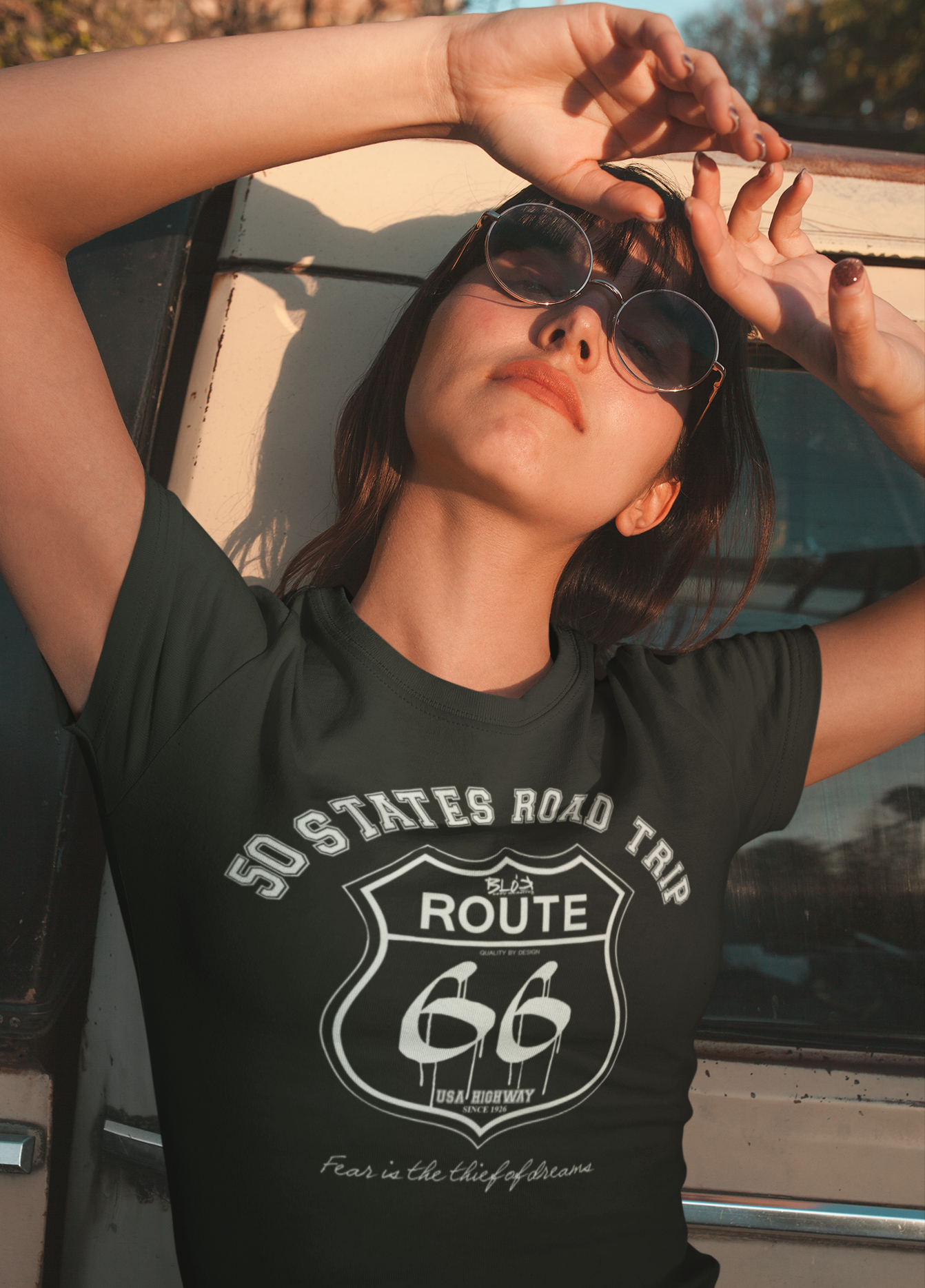 Route 66 Road Trip - 50 States - with White Print - Women's Slim Fit
