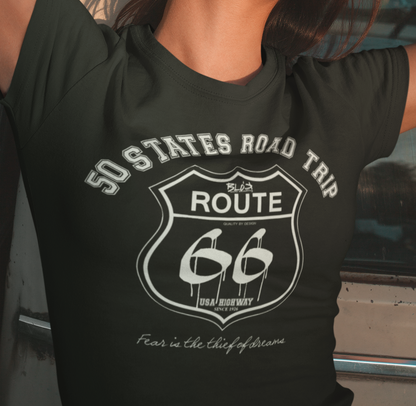 BLOK Route 66 Road Trip - White Print Women's Slim Fit Graphic T-Shirt