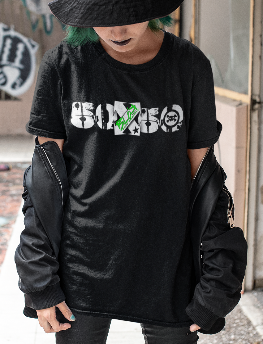 50/50 - Front  Print in White & Green - Women's Relaxed Fit